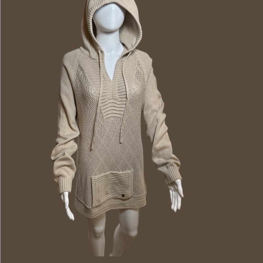 Beige Knit Hooded Sweater Dress
